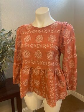Blu pepper Women's Rust Floral Peplum Long-Sleeve Top